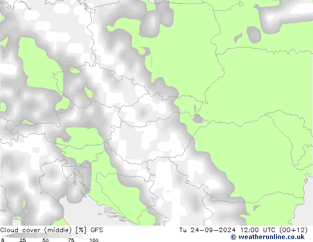 Cloud cover (middle) GFS Tu 24.09.2024 12 UTC