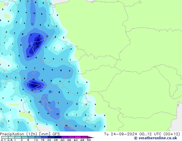 осадки (12h) GFS вт 24.09.2024 12 UTC