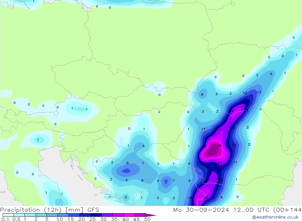 Precipitazione (12h) GFS lun 30.09.2024 00 UTC