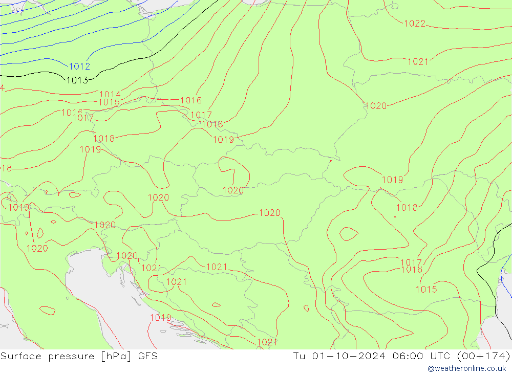 Surface pressure GFS Tu 01.10.2024 06 UTC