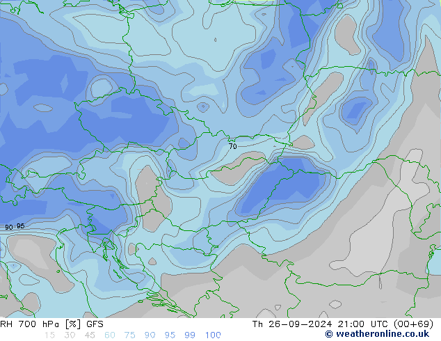 RH 700 hPa GFS Qui 26.09.2024 21 UTC