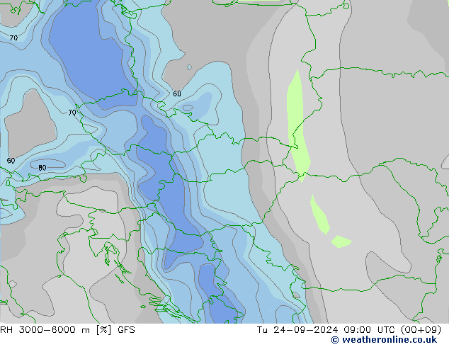 RH 3000-6000 m GFS Tu 24.09.2024 09 UTC