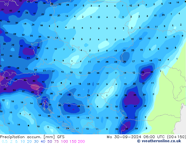 Precipitación acum. GFS lun 30.09.2024 06 UTC