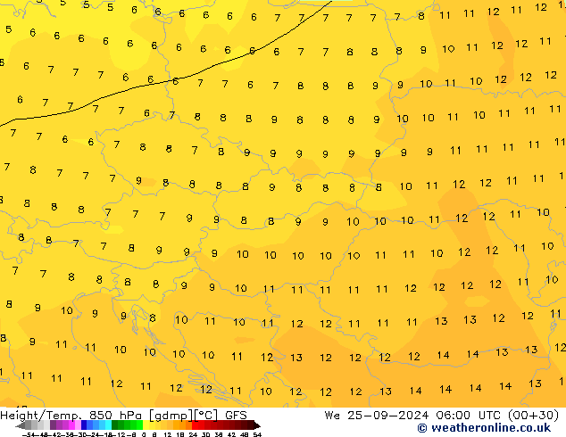 Z500/Rain (+SLP)/Z850 GFS śro. 25.09.2024 06 UTC