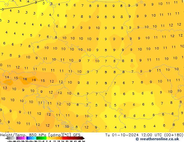 Yükseklik/Sıc. 850 hPa GFS Sa 01.10.2024 12 UTC