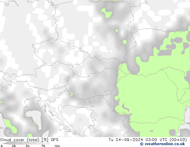 Nubi (totali) GFS mar 24.09.2024 03 UTC