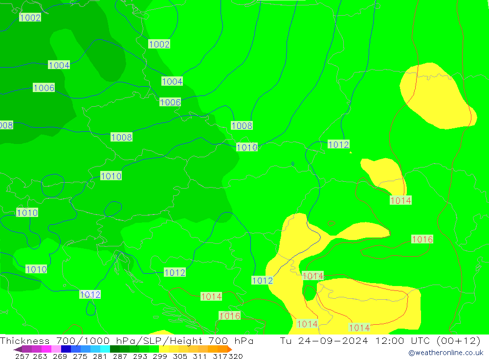 Thck 700-1000 hPa GFS Tu 24.09.2024 12 UTC