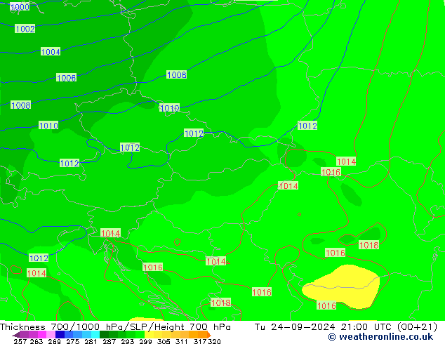 Thck 700-1000 hPa GFS  24.09.2024 21 UTC