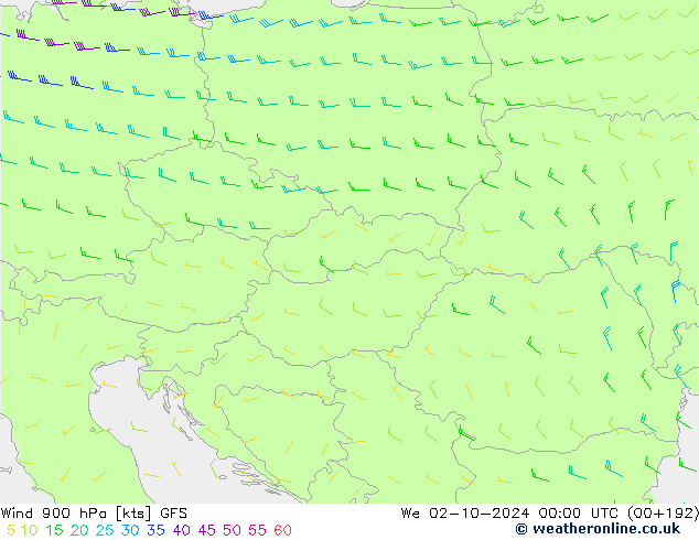 Vento 900 hPa GFS mer 02.10.2024 00 UTC