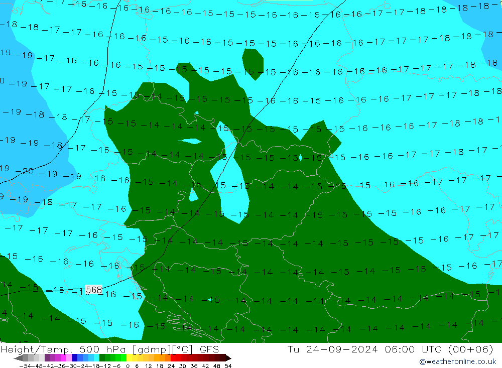 Height/Temp. 500 гПа GFS вт 24.09.2024 06 UTC