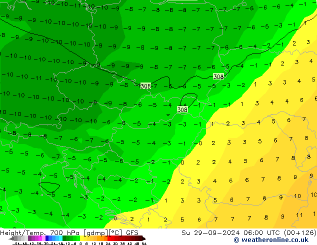 Yükseklik/Sıc. 700 hPa GFS Paz 29.09.2024 06 UTC