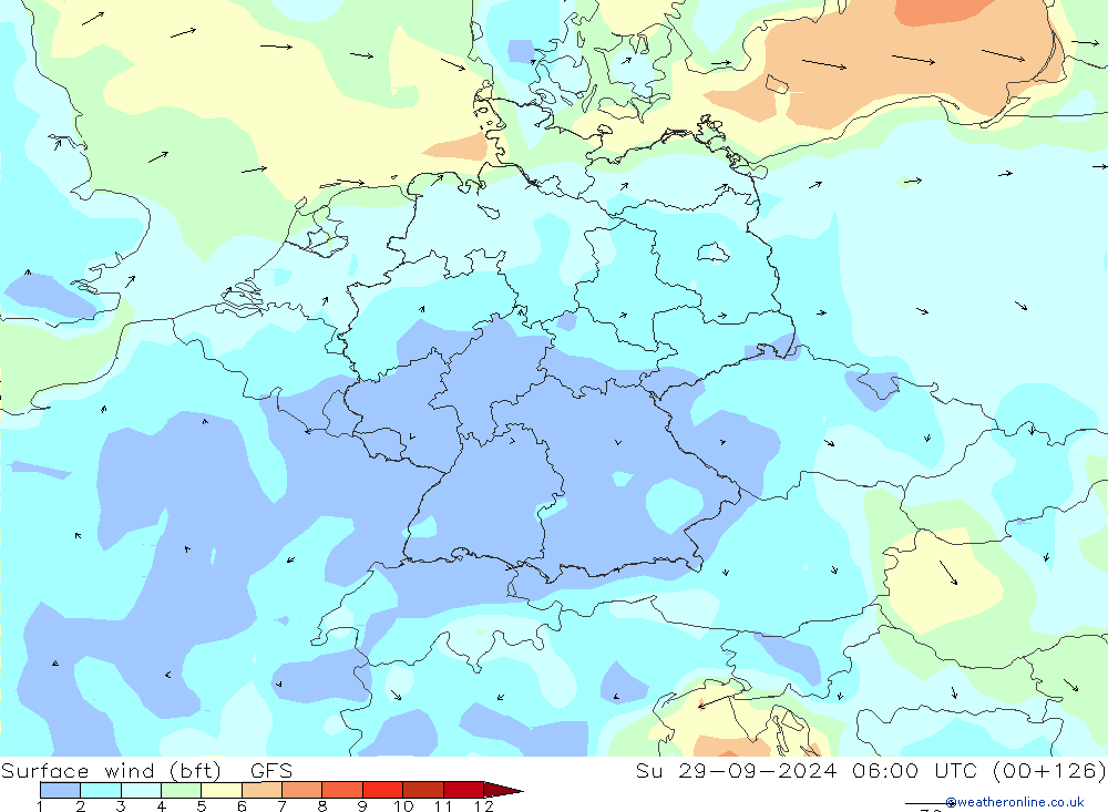 Vento 10 m (bft) GFS Dom 29.09.2024 06 UTC