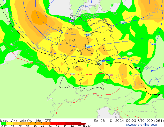 Max. wind velocity GFS Sa 05.10.2024 00 UTC