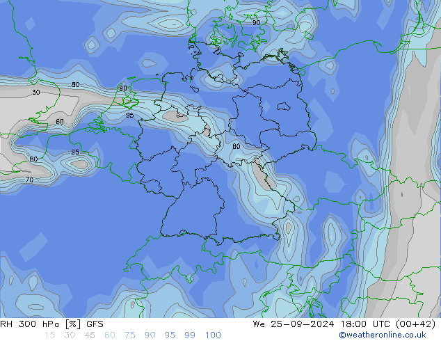 RH 300 hPa GFS St 25.09.2024 18 UTC