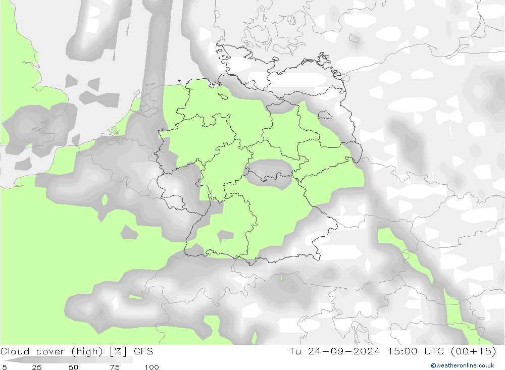 zachmurzenie (wysokie) GFS wto. 24.09.2024 15 UTC