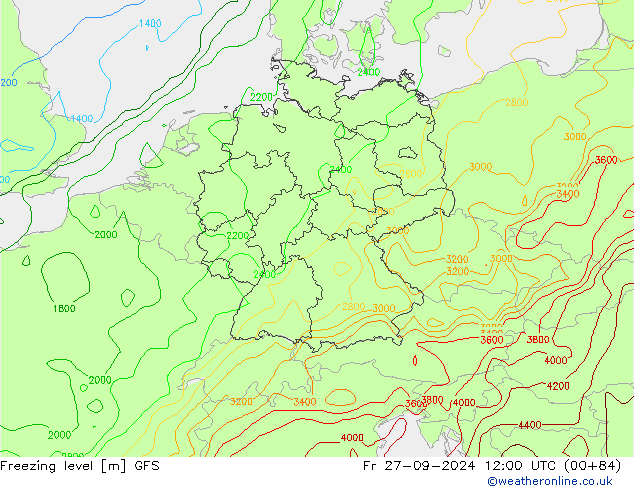 Isotherme 0° GFS ven 27.09.2024 12 UTC