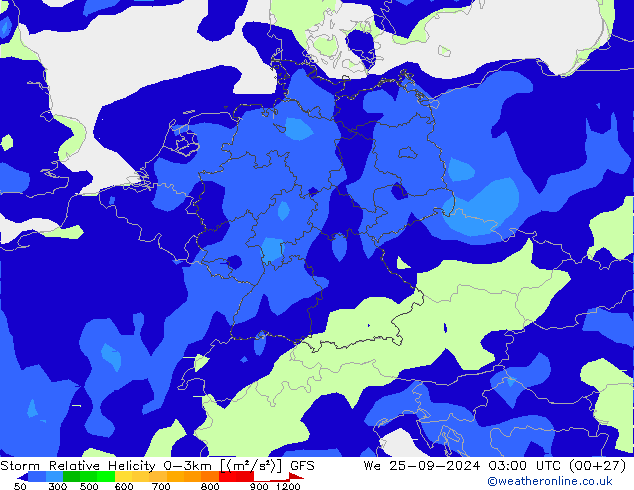 Storm Relative Helicity GFS Mi 25.09.2024 03 UTC