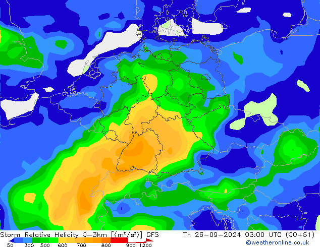 Storm Relative Helicity GFS чт 26.09.2024 03 UTC