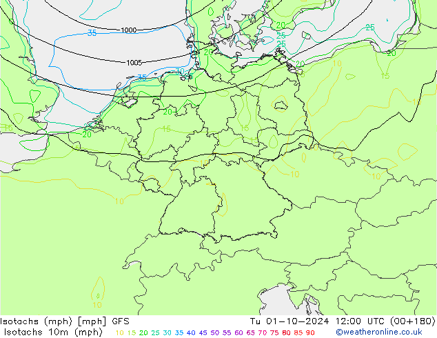 Isotachs (mph) GFS mar 01.10.2024 12 UTC