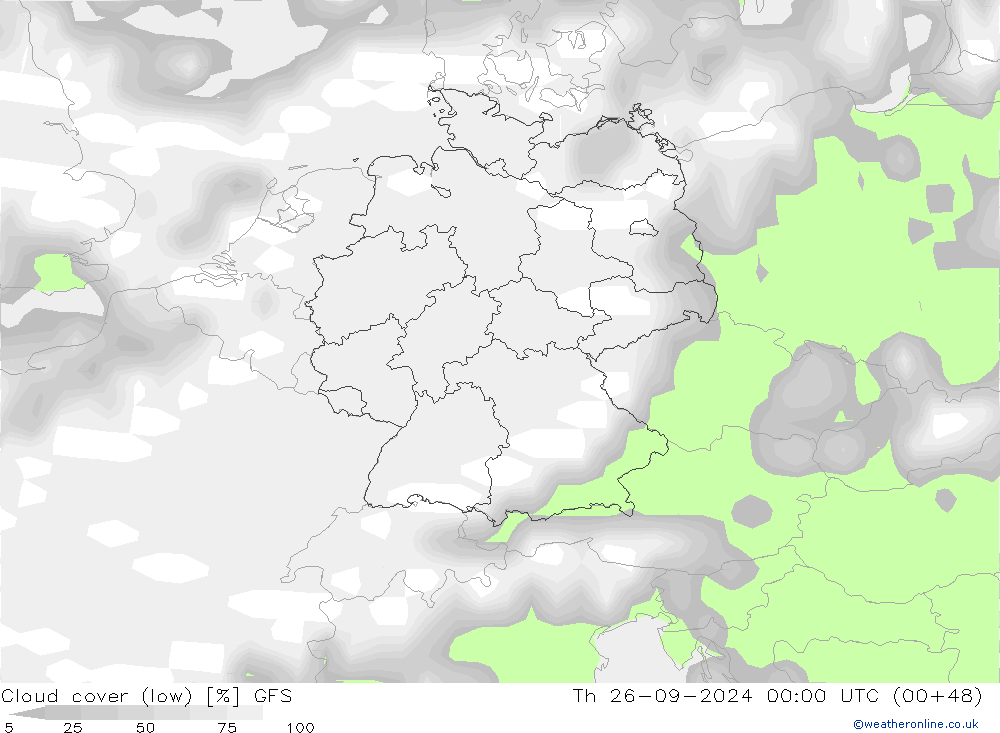 Cloud cover (low) GFS Th 26.09.2024 00 UTC