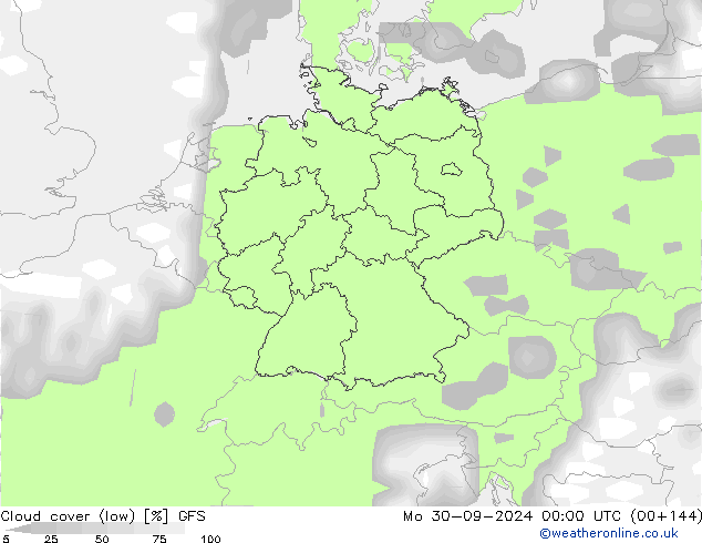 Cloud cover (low) GFS Mo 30.09.2024 00 UTC