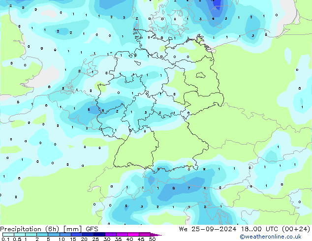 Nied. akkumuliert (6Std) GFS Mi 25.09.2024 00 UTC