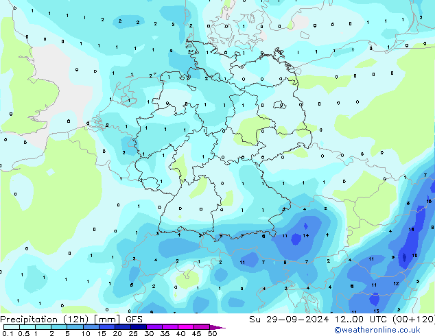 Nied. akkumuliert (12Std) GFS So 29.09.2024 00 UTC