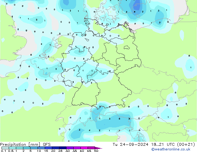 降水 GFS 星期二 24.09.2024 21 UTC