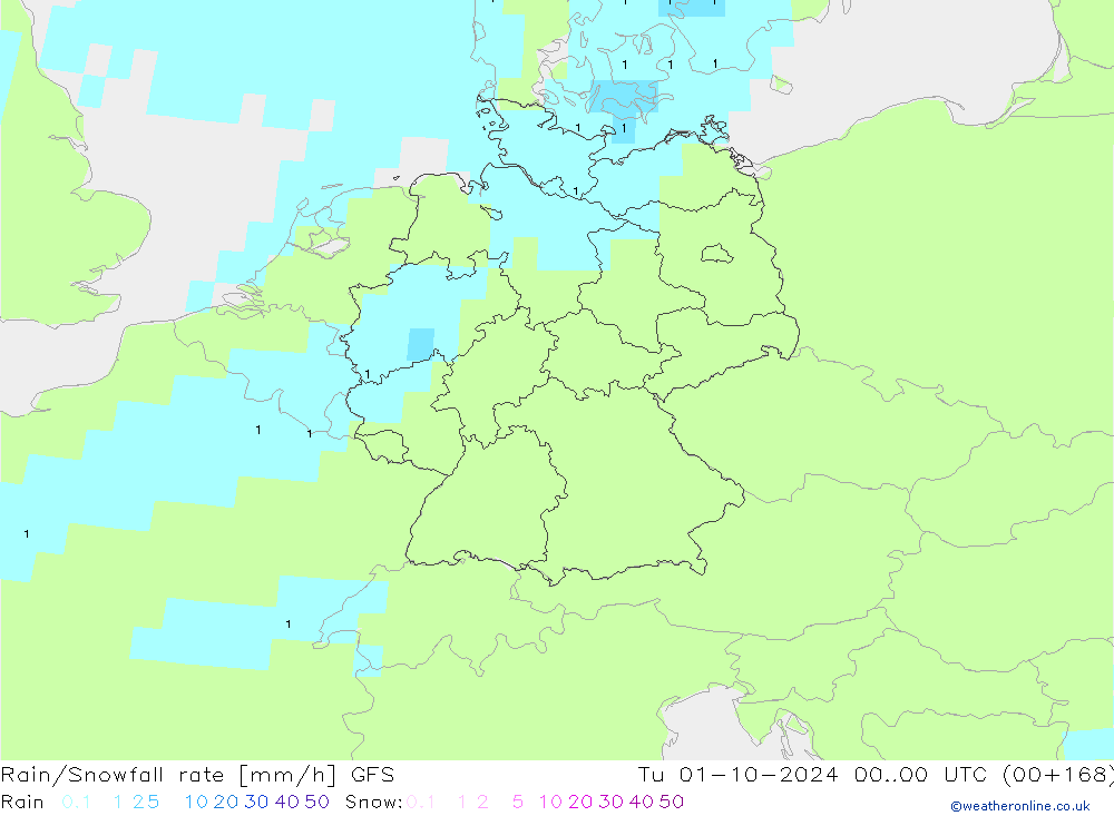 Rain/Snowfall rate GFS  01.10.2024 00 UTC