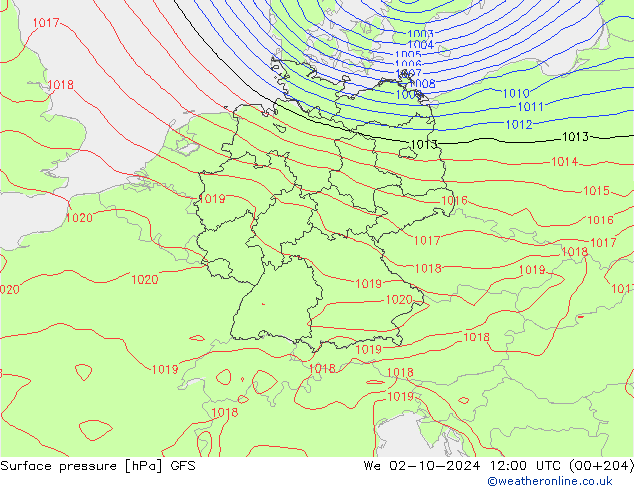 Surface pressure GFS We 02.10.2024 12 UTC