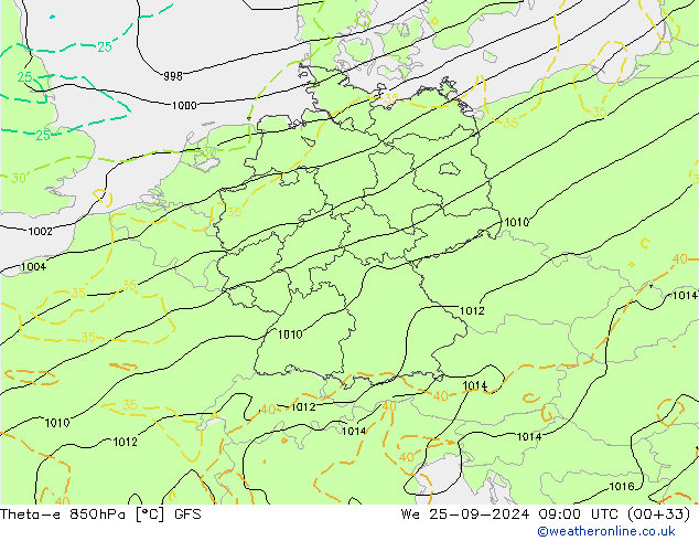 Theta-e 850hPa GFS  25.09.2024 09 UTC