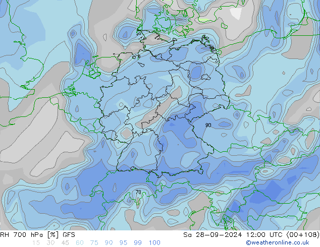 RH 700 hPa GFS Sa 28.09.2024 12 UTC