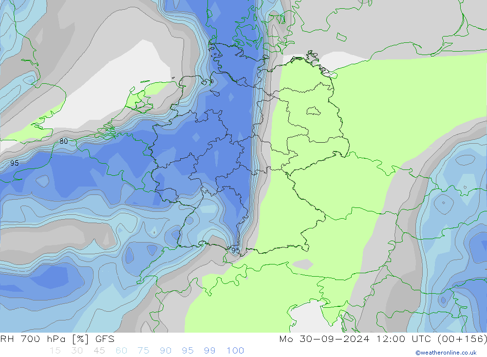 RH 700 hPa GFS Mo 30.09.2024 12 UTC