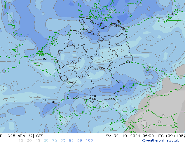 RH 925 гПа GFS ср 02.10.2024 06 UTC