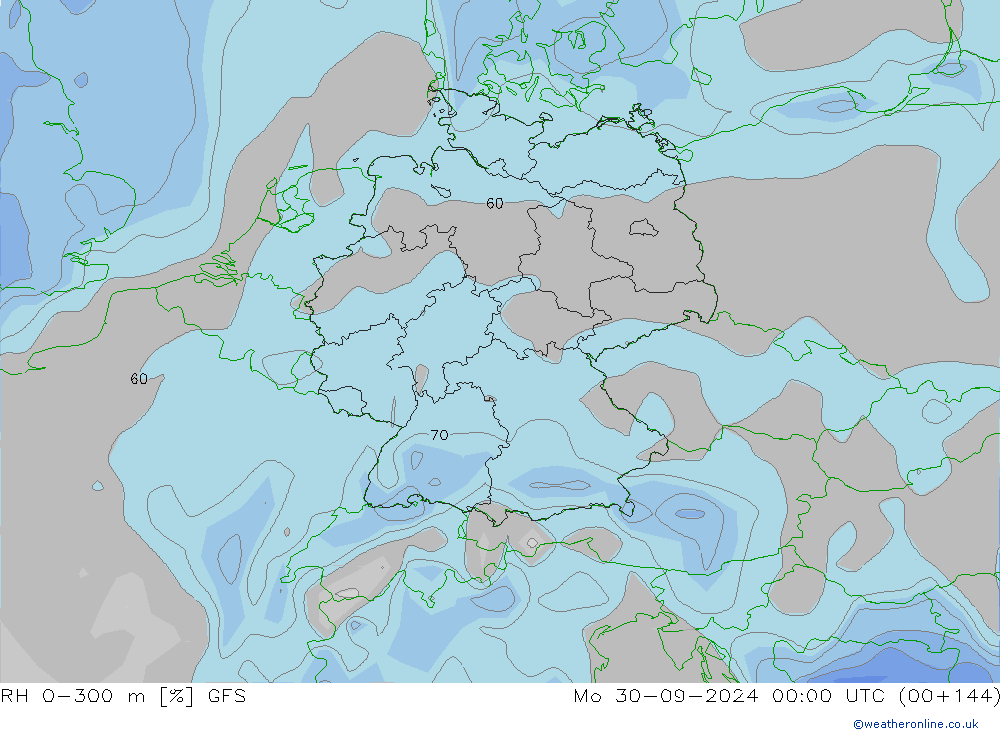 RH 0-300 m GFS Po 30.09.2024 00 UTC