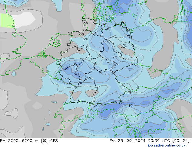 Humedad rel. 3000-6000m GFS mié 25.09.2024 00 UTC