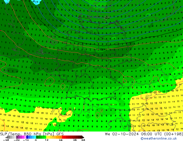 SLP/Temp. 850 hPa GFS  02.10.2024 06 UTC