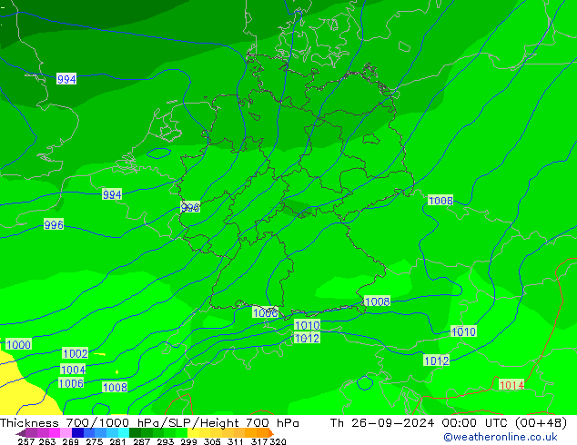 Thck 700-1000 hPa GFS Th 26.09.2024 00 UTC