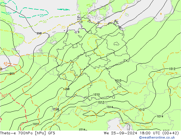 Theta-e 700hPa GFS Mi 25.09.2024 18 UTC