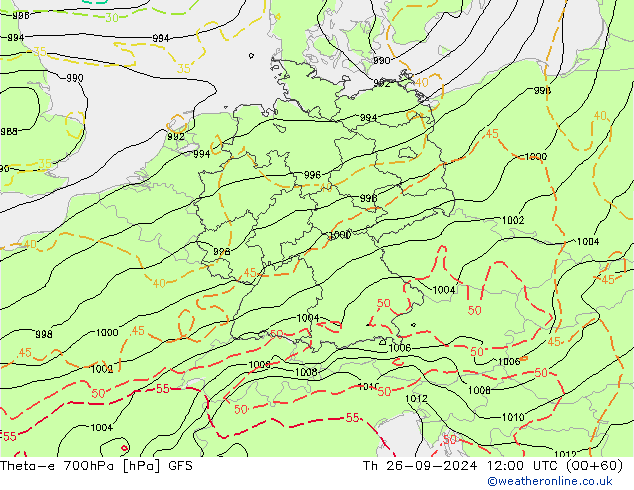 Theta-e 700гПа GFS чт 26.09.2024 12 UTC