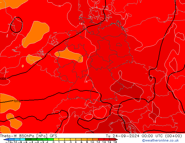 Theta-W 850hPa GFS Tu 24.09.2024 00 UTC