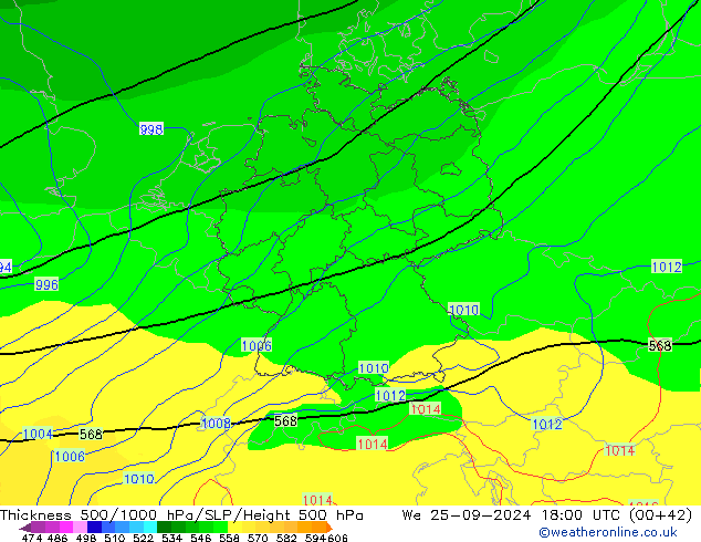 Thck 500-1000hPa GFS St 25.09.2024 18 UTC