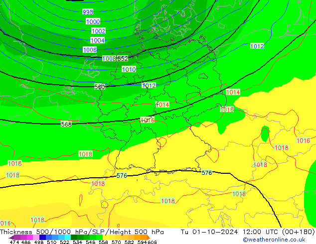 Thck 500-1000hPa GFS Tu 01.10.2024 12 UTC