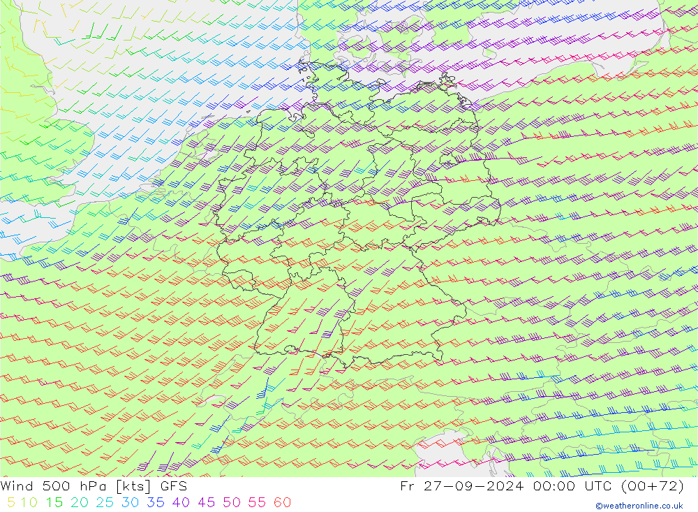 Rüzgar 500 hPa GFS Cu 27.09.2024 00 UTC