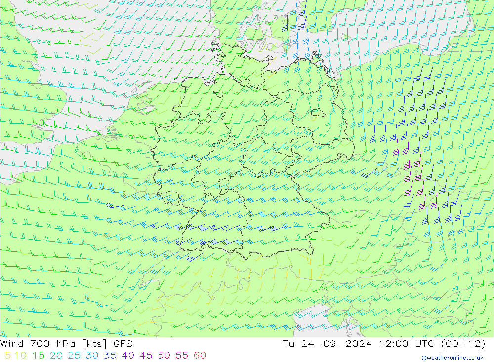 Viento 700 hPa GFS mar 24.09.2024 12 UTC