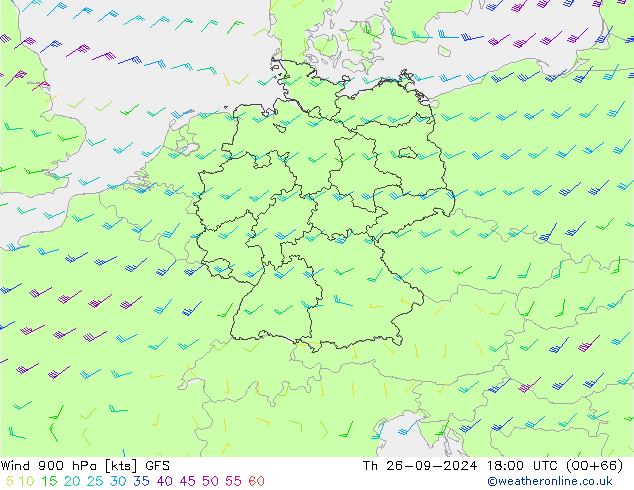 Vento 900 hPa GFS gio 26.09.2024 18 UTC