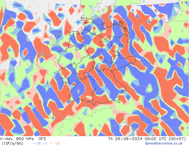 V-Adv. 850 hPa GFS czw. 26.09.2024 09 UTC