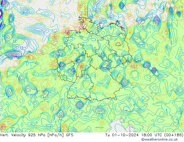 Vert. Velocity 925 hPa GFS Tu 01.10.2024 18 UTC