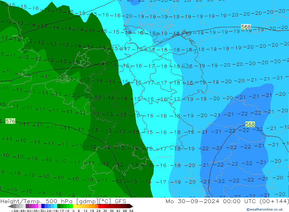 Z500/Yağmur (+YB)/Z850 GFS Pzt 30.09.2024 00 UTC