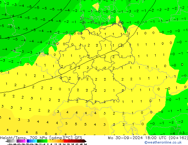 Géop./Temp. 700 hPa GFS lun 30.09.2024 18 UTC